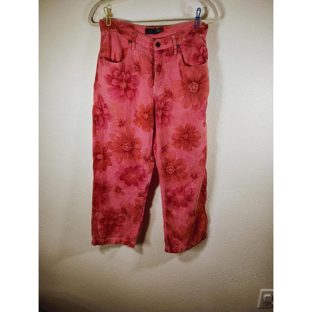 Coral Floral Ankle Wide Leg Pants USA 100% Cotton. Blue Dot.